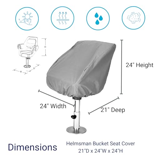 Savvycraft Waterproof Fade-Resistant Helm Helmsman Bucket Boat Seat Cover, Marine-Grade Heavy-Duty Polyester, 21" D x 24" W x 24" H Gray – All-Weather, UV Resistant, Durable Seat Protector