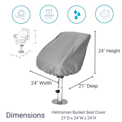 Savvycraft Waterproof Fade-Resistant Helm Helmsman Bucket Boat Seat Cover, Marine-Grade Heavy-Duty Polyester, 21" D x 24" W x 24" H Gray – All-Weather, UV Resistant, Durable Seat Protector