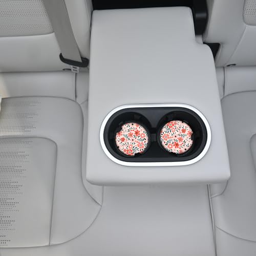 Red Flowers Car Coasters for Drinks Absorbent,2 Pack Cup Holders,2.56" Ceramic Stone & Non-Scratch Cork Base Coasters,Auto Accessories for Women & Men. - color: Red Flowers