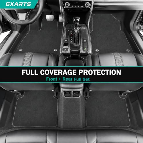 GXARTS Custom Fit Velour Carpet Floor Mats Fit for Nissan Rogue 2014 2015 2016 2017 2018 2019 2020 (Not Fit Sport/Select/Hybrid),Front & Rear 4-Piece Set, with Anti-Slip Buckle, Black