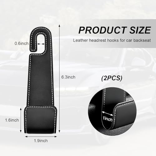 2 PCS Car Seat Headrest Hooks, Microfiber Leather Hanger Holder Hook for Hanging Purse and Bag, Universal Vehicle Back Seat Organizer Hook for Grocery Bag Handbag Coat (Black)