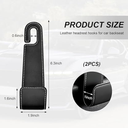 2 PCS Car Seat Headrest Hooks, Microfiber Leather Hanger Holder Hook for Hanging Purse and Bag, Universal Vehicle Back Seat Organizer Hook for Grocery Bag Handbag Coat (Black)