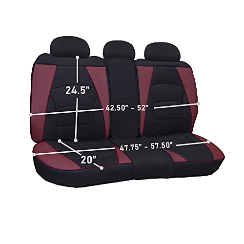 FH Group Ultra Comfort Highest Grade Faux Leather Full Set Cushion Pads Car Seat Covers for Front and Rear– Universal Fit for Cars Trucks & SUVs (Burgundy/Black)