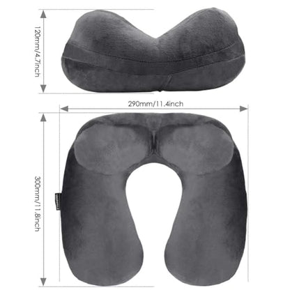 Inflatable Travel Pillow, Soft Velvet Inflatable Neck Pillow for Traveling, Airplanes, Train, Car, Office with Compact Bag, Breathable Washable Cover, Suit for Adults Sleeping - Grey - color: Grey