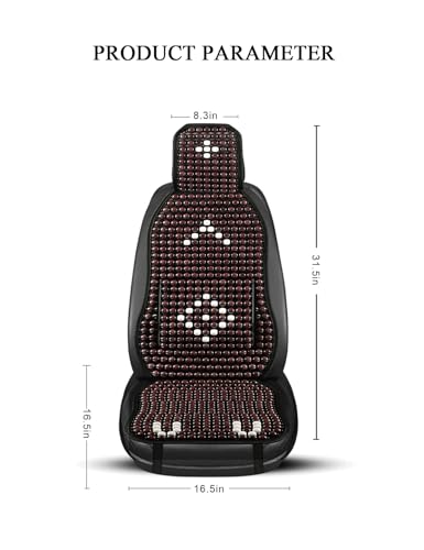 Wood Beaded Car Seat Cover Massaging Breathable Cooling Wine Red Real Wood Bead Cushion Universal Fit for Sedan, SUV & Truck. The Ergonomic Lumbar Support Can Relieve Painful from Long Trips