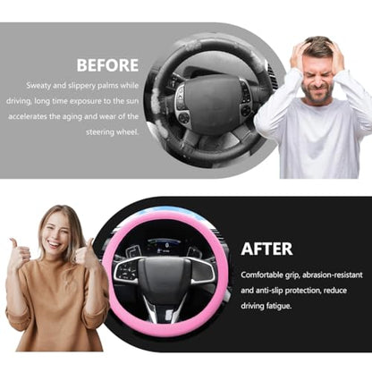 Car Steering Wheel Cover, 13 to 14 Inches Non-Slip Soft Silicone Steering Wheel Protector, Stretchable Elastic Steering Wheel Cover Fits Most Cars for Men and Women (Pink) - color: Pink