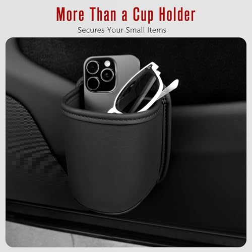 Leather Car Cup Holder Organizer (2-Pack) | Anti-Sag Clip On Drink Cupholder for Back Seat, Car Side Door, Headrest | Premium Extra Automotive Cup Holders for Water Bottles, Tumblers & Coffee Mugs