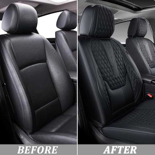 Coverado Front Seat Covers, Car Seat Covers Front Seats, Nappa Leather Seat Covers for Cars, Waterproof Seat Covers with Lumbar Support Universal Fit for Most Cars SUV Trucks (Front, Black)