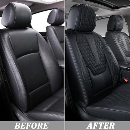 Coverado Front Seat Covers, Car Seat Covers Front Seats, Nappa Leather Seat Covers for Cars, Waterproof Seat Covers with Lumbar Support Universal Fit for Most Cars SUV Trucks (Front, Black)