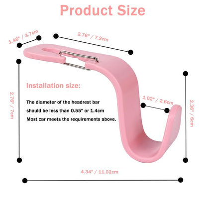 4-Pack 360° Rotating Universal Car Headrest Hooks, Car Organizer Hanger Storage Hooks for Bag Purse Cloth Grocery Universal Fit with Clip Pink - color: Pink