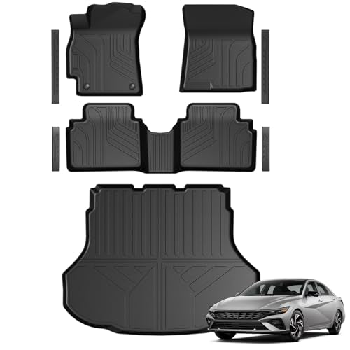 Floor Mats for Hyundai Elantra Gas 2021-2026, All Weather Floor Mats Trunk Cargo Liner and Door Sill Guards Accessories, Full Coverage Set (Not fit Hybrid Models) - size: For Hyundai Elantra | 2021-2026