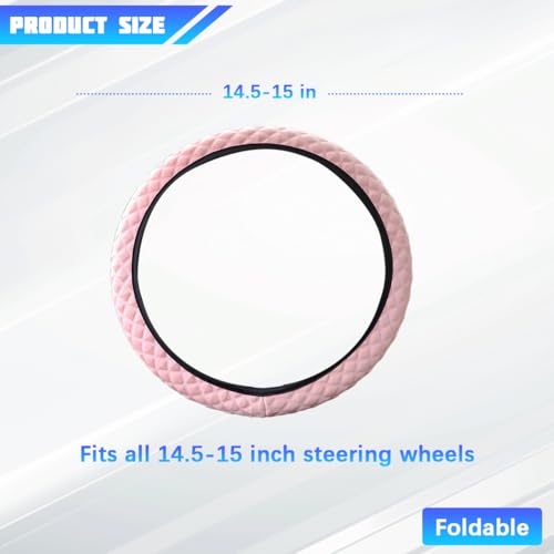 Elastic Stretch Car Steering Wheel Cover, 15Inch Breathable Ice Silk Vehicle Steering Wheel Protecter, Cool in Summer Automotive Interior Protection, Universal for SUV Sedan Truck (Pink) - color: Pink