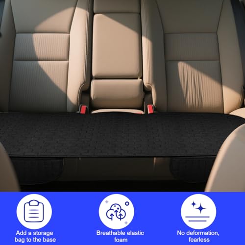 Car Back Seat Cover, Anti-Slip Long Vehicle Rear Bench Protectors with Storage Pocket, Breathable Comfortable Auto Interior Seating Bottom Protection Accessories, Universal Fit (Black)