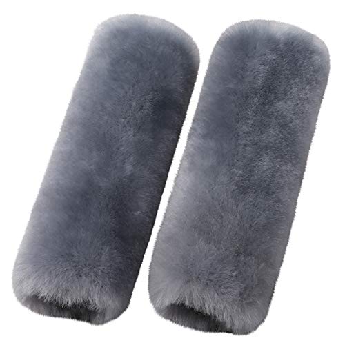 OGLAND 2 Pack Natural Fur Comfort Auto Authentic Sheepskin Car Seat Belt Pads for Adults, Soft Texture Shoulder Neck Cushion Pad Protector, Genuine Australia Merino Wool Cover (Blue Gray) - color: Blue Gray, size: Shearling Wool