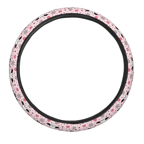 Halloween Pink Cute Ghost Bats Heart Steering Wheel Cover for Women Men, Non-Slip Steering Wheel Protector Car Wheel Covers, Universal 15 Inch Fit for Auto, Suvs, Truck - color: Halloween Pink Cute Ghost Bats Heart