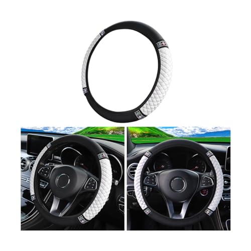 Bling Soft Leather Steering Wheel Cover, 15 Inch Colorful Rhinestones Auto Elastic Steering Wheel Protector, Sparkly Crystal Diamond for Women Girls, Car Interior Accessories (White) - color: White