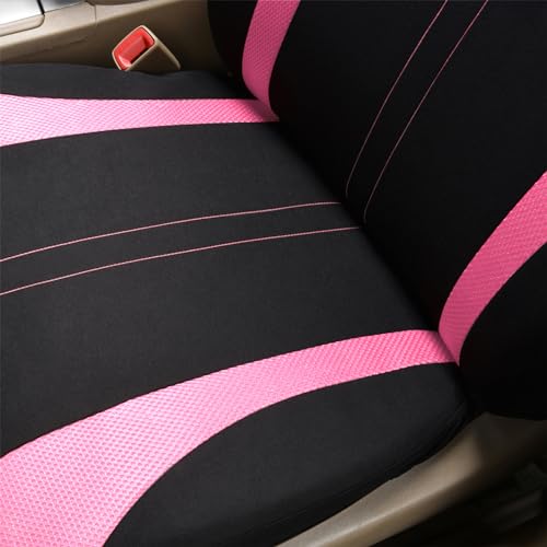 Flying Banner Car Seat Covers Full Set Front Seats and Rear Bench Mesh Fabric Splicing Polyester Cover Black with Pink Color - color: Black Pink, size: Full Set