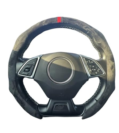 Quick Install Sporty Suede Leather Steering Wheel Cover with Red Top Trim Universal fit Any 14½" to 15" Car SUV Pickup Steering Wheel - color: Black+Top Red Line, size: Suede