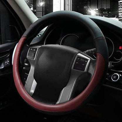 Valleycomfy Microfiber Leather Steering Wheel Cover Universal 15 inch(Wine Red) - color: Wine Red, size: Medium(Standard) Size[14.5"-15"]