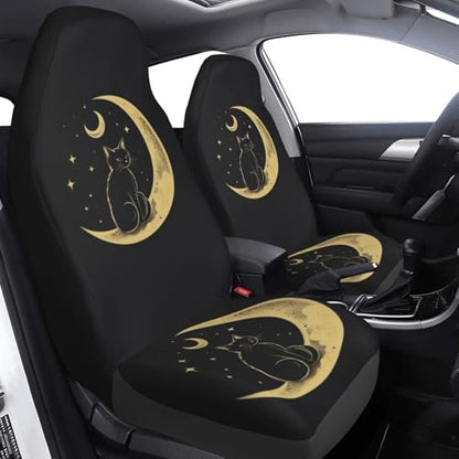 Dujiea Cat Sitting On The Crescent Moon Car Front Seat Covers 2 Pcs Universal Auto Seat Covers Front Seats Only, Vehicle Bucket Seat Protectors Fit for Most Car SUV Sedan and Truck - color: Cat Sitting On The Crescent Moon