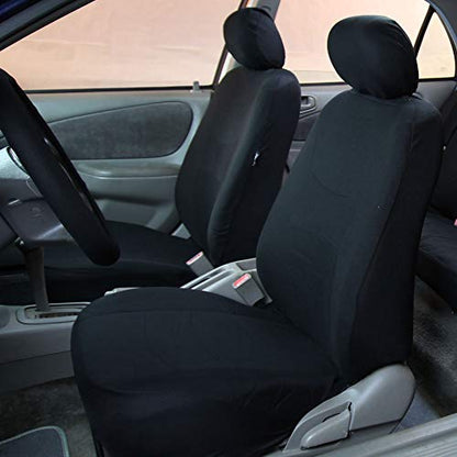 FH Group Light & Breezy Flat Cloth Cars Seat Covers Combo Steering Wheel Cover & Seat Belt Pads, Airbag and Split Rear Universal Fit Interior Accessories Cars Trucks SUV 7 Seater Three Row Set Black - color: Black