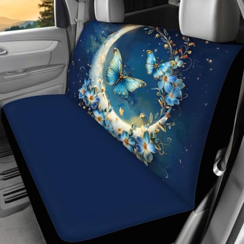 Moon Butterfly Car Seat Cover Set for 4 Pcs Women Cute Stretchy Split Bench Seat Covers Butterflies Car Interior Accessories Set Universal Vehicle Bucket Seat Pad Full Set - color: Butterfly and Moon