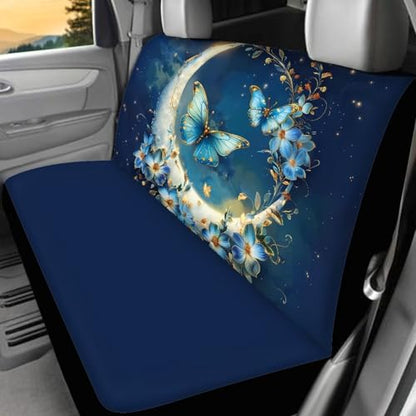Moon Butterfly Car Seat Cover Set for 4 Pcs Women Cute Stretchy Split Bench Seat Covers Butterflies Car Interior Accessories Set Universal Vehicle Bucket Seat Pad Full Set - color: Butterfly and Moon