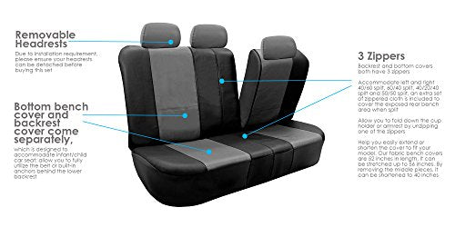 FH Group PU309115 Built-in Seat Belt Compatible PU Leather Seat Covers (Gray Black) Full Set – Universal Fit for Cars Trucks & SUVs - color: Gray/Black - Low Back (Faux Leather), size: Full Set