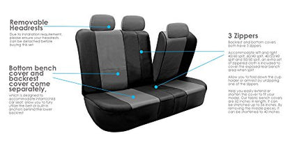 FH Group PU309115 Built-in Seat Belt Compatible PU Leather Seat Covers (Gray Black) Full Set – Universal Fit for Cars Trucks & SUVs - color: Gray/Black - Low Back (Faux Leather), size: Full Set