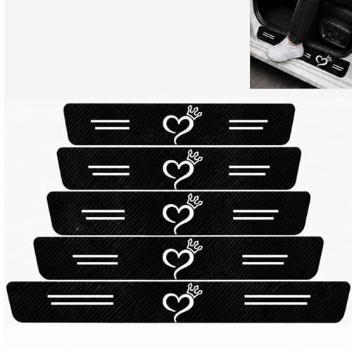 5PCS Heart with Crown Car Door Sill Protector, Carbon Fiber Leather Door Sill Sticker, Anti-Scratch Scuff Plate Sticker for All Car Models, Queen Car Accessories Decor,Gifts for Men Women - color: Heart-Shaped