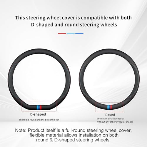 D-Shaped Car Steering Wheel Cover for BMW X3 3 5 4 2 7 Series 2023 2024 2025 2026 Accessories, Nappa Leather Non-Slip & Breathable, 14.5-15 Inches