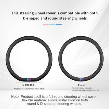 D-Shaped Car Steering Wheel Cover for BMW X3 3 5 4 2 7 Series 2023 2024 2025 2026 Accessories, Nappa Leather Non-Slip & Breathable, 14.5-15 Inches
