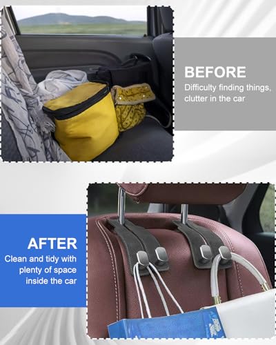 2 Pcs Car Hooks for Headrest, Adjustable Vehicle Seat Back Car Organizers and Storage Accessories, Universal Fit Double Metal Leather Purse Holder for Car (Grey) - color: Gray