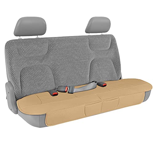 Motor Trend Seat Cover for Cars Trucks SUV, Faux Leather Rear Bench Beige Padded Car Seat Cover with Storage Pockets, Premium Interior Car Seat Cover - color: Beige