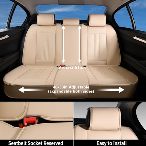 Coverado Seat Covers, Car Seat Covers Full Set, Beige Seat Cover, Front Seats Back Seat Cover, Waterproof Car Seat Cushion, Leather Car Seat Protector Universal Fit Most Cars - color: Air Backrest-Beige, size: FullSet
