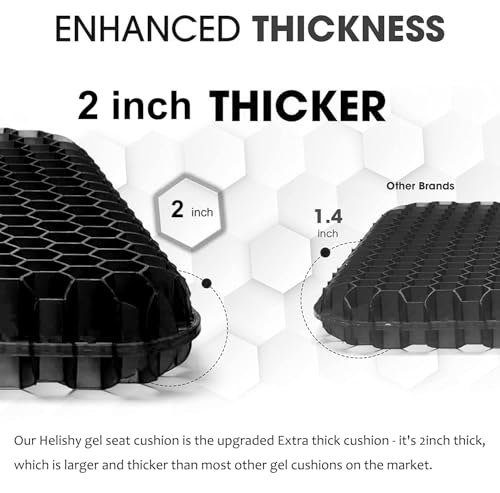 Gel Seat Cushion, Double Thick Breathable Honeycomb Design Absorbs Pressure Points Seat Cushion with Non-Slip Cover Gel Cushion for Office Chair Home Car Seat Cushion for Wheelchair (Black) - color: Black