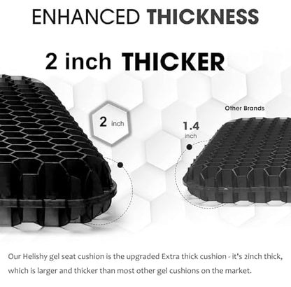 Gel Seat Cushion, Double Thick Breathable Honeycomb Design Absorbs Pressure Points Seat Cushion with Non-Slip Cover Gel Cushion for Office Chair Home Car Seat Cushion for Wheelchair (Black) - color: Black