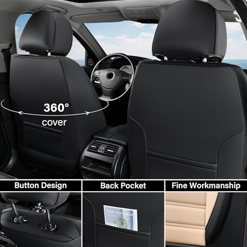 Coverado Car Seat Covers Full Set, Seat Covers for Cars, Automotive Seat Covers, Waterproof Nappa Leather Front Seats and Back Car Seat Protector, Universal Fit for Most Cars SUV Trucks,Black&Beige - color: BlackBeige-A, size: FullSet