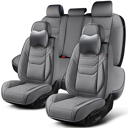 TIEHESYT Gray Car Seat Covers Full Set, Breathable Leather Automotive Front and Rear Seat Covers & Headrest for Reduce the Driving Fatigue, Compatible with Most Vehicles, Cars - color: Graceful Gray, size: Front Pair and Rear
