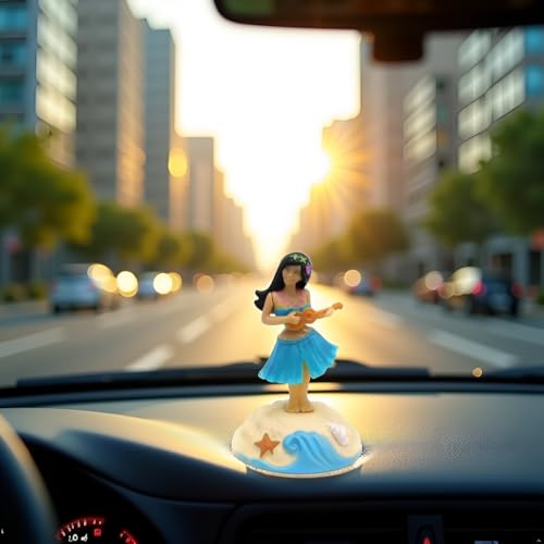 Blue Solar Powered Dancing Figures Decoration -Hawaii Shaking Head Ornaments Hula Girl -Car Dashboard Interior Decoration Desktop Ornaments,Solar Power Kits Learning and Education