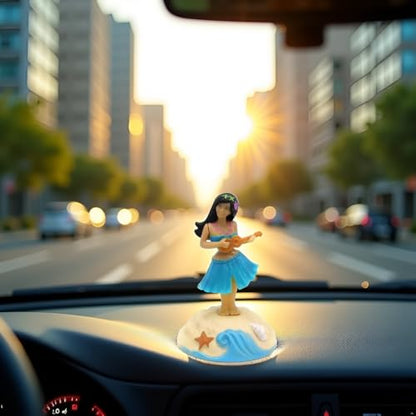 Blue Solar Powered Dancing Figures Decoration -Hawaii Shaking Head Ornaments Hula Girl -Car Dashboard Interior Decoration Desktop Ornaments,Solar Power Kits Learning and Education