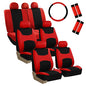 FH Group Light & Breezy Cloth Car Seat Covers, 7 Seater Three Row Set- Airbag & Split Ready -Universal for Cars Trucks and SUVs (Red/Black) - color: Red