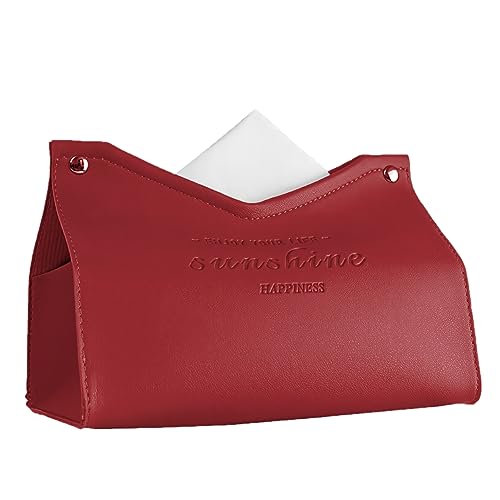 Tissue Box Cover Rectangle, Premium PU Leather Minimalist Tissue Holder with Snap Closure, Modern Decorative Tissue Dispenser for Bathroom Vanity, Bedroom Nightstand, Living Room & Office (Red) - color: 02- Red