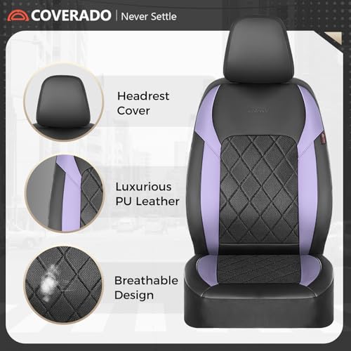 Coverado Car Seat Covers, Seat Covers Full Set, 5 Seats Automotive Seat Cover, Mesh Breathable Seat Protectors, Universal Fit for Most Cars - color: Black_Purple, size: FullSet