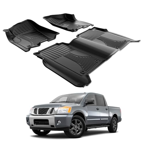 AOMSAZTO All Weather Floor Mats for Nissan Titan Crew Cab (Only) 2004-2015 | Custom Fit TPE 1st & 2nd Row Car Mats, 3-pc Black - style: 14)04-15 Titan Crew Cab Floor Mats