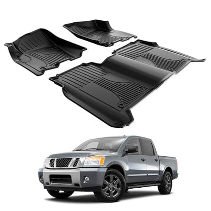 AOMSAZTO All Weather Floor Mats for Nissan Titan Crew Cab (Only) 2004-2015 | Custom Fit TPE 1st & 2nd Row Car Mats, 3-pc Black - style: 14)04-15 Titan Crew Cab Floor Mats