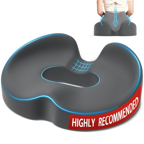 Ergonomic Donut Pillow Seat Cushion with Raised Rear Support, Large Memory Foam Cushion for Tailbone, Hemorrhoids & Sciatica Relief, Office Chair, Car, Travel, Postpartum, Grey - color: Gray