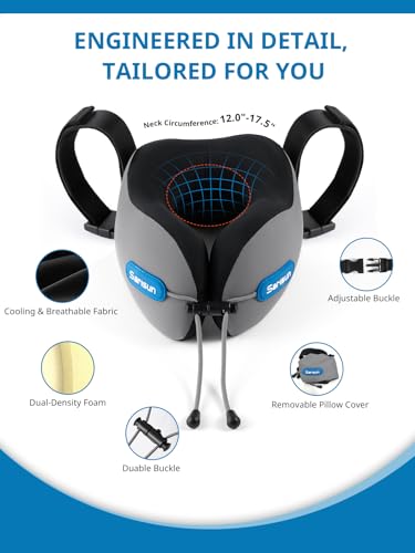 SARISUN Neck Pillow Airplane,Travel Pillow with Strap,Combo 3D Eye Mask for Sleep,Dual-Density Supportive Foam Travel Neck Pillow for Airplane Flights,Car Road Trip Travel Essentials Black - color: Black