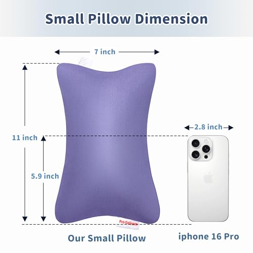 Pro Goleem Small Pillow 11"x7"x2.5" for Camping and Traveling with Name Tag Mini Tiny Pillow for Toddler Sleeping and Chair Car Air Nap Neck Lumbar Knee Rest Pillows, Lavender - color: Lavender