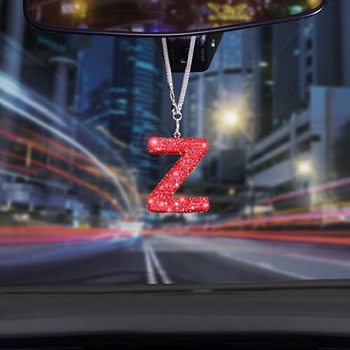 ToBeQueen Bling Letter Z Car Charm Pendant Letter Hanging Ornament for Rear View Mirror Decoration (Red, Z) - color: Red-z